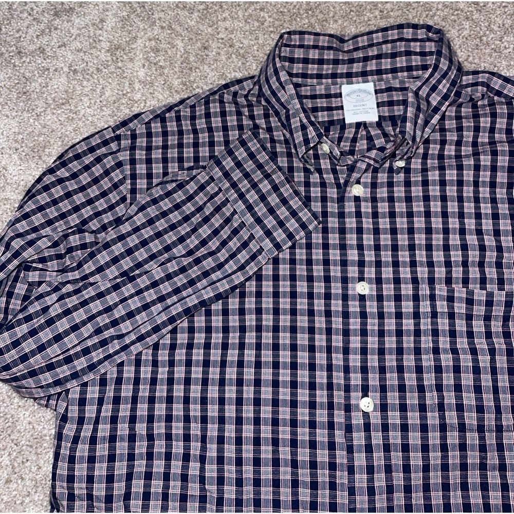Brooks Brothers Regent XL Regent Cotton Preppy Dark Blue Plaid‎ Checkered Work